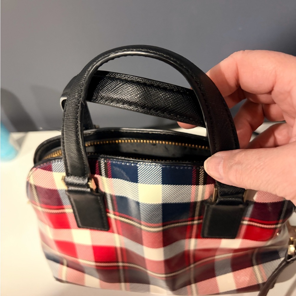 Kate Spade Red and Navy Plaid Satchel - Picture 6 of 8
